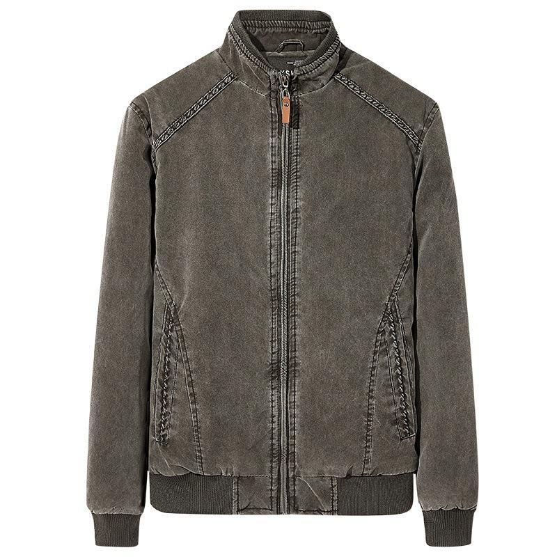 

Мужская повседневная куртка из чистого хлопка, стираная в стиле ретро, тонкий воротник-стойка, модный тренд в стиле ретро, мужская одежда 6XL кофейный