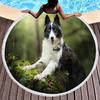 Border Collie Round Beach Towels,Dog Greeting Its Owner Among Flowers Sand Free Absorbent Beach Blanket Bath Towels Picnic Mat