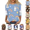 Women's Fashionable Casual Round Neck Three-Quarter Sleeve Easter Print T-Shirt Top
