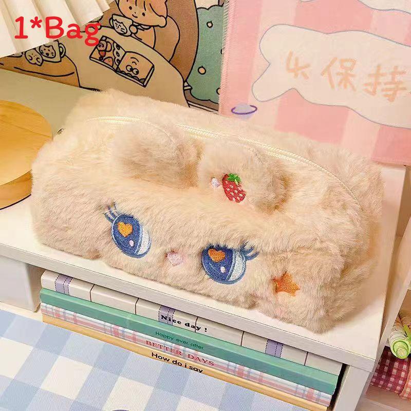 Plush Pencil Case For Students Large Capacity Girl Boy School Supplies Organizer For Middle School