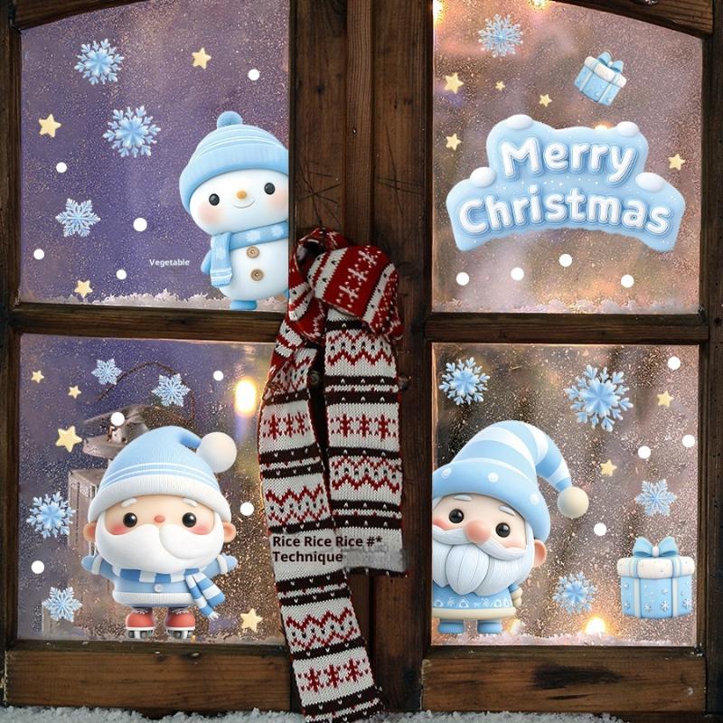 1/2/3/4/6/9 Sheets Winter Snowman Santa Claus Snowflake Static Electricity Decals Christmas Window Stickers Ornaments Xmas Decor