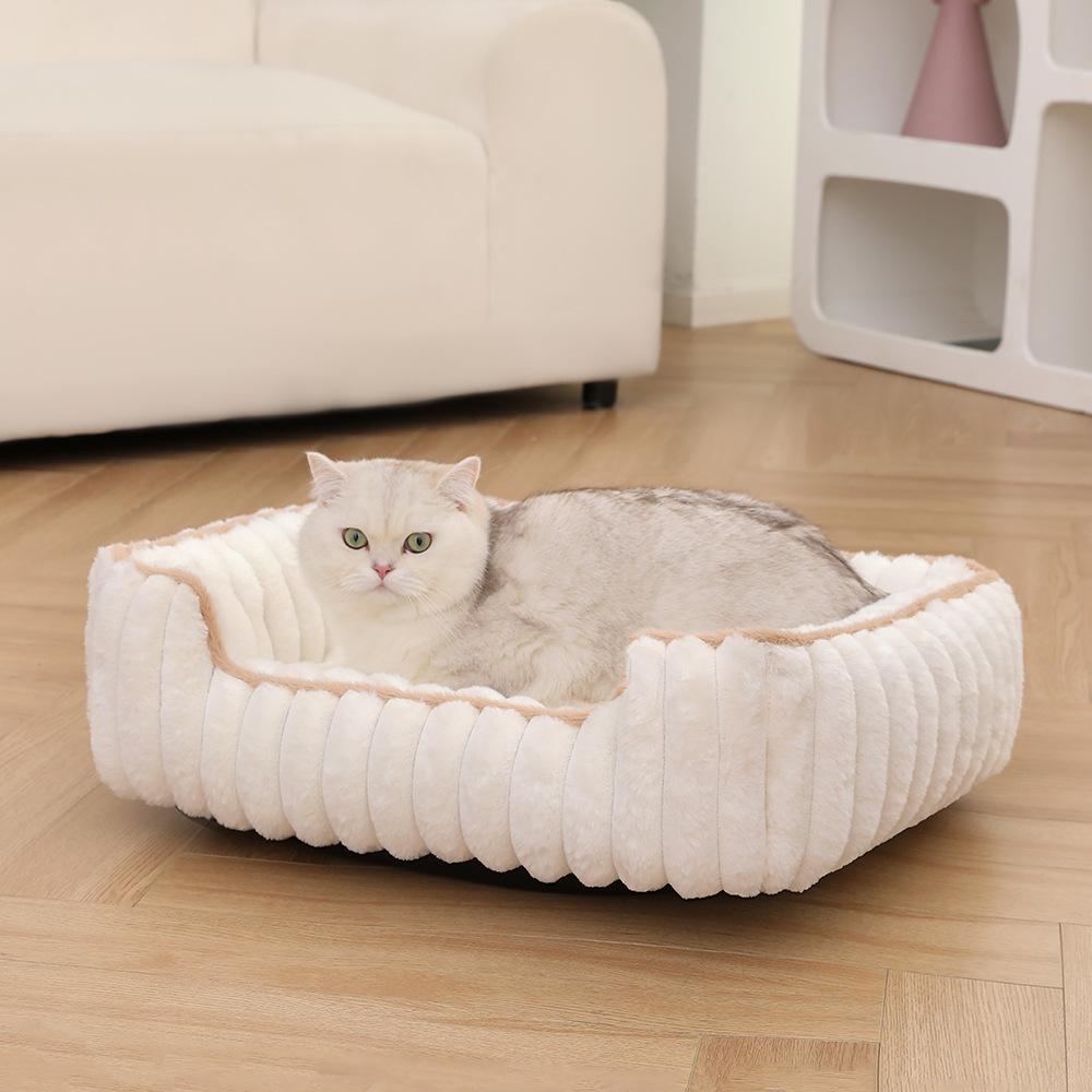 Cat nest, thickened straight bar square nest, rabbit plush, soft and comfortable pet bed for deep sleep, also suitable for dogs