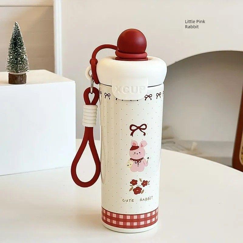 Super Cute Large-Capacity Thermos Cup, Cartoon Design, Dual-Use for Home and Car, Internet Celebrity, Quirky and Unique, with Cup for Goddesses