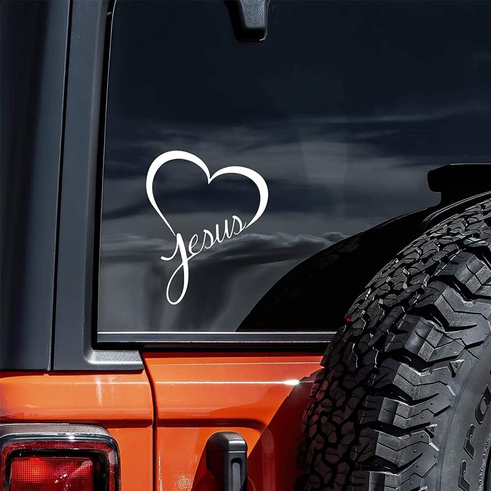 Jesus Heart Vinyl Decal Sticker Cars Trucks Vans Walls Laptops (White)