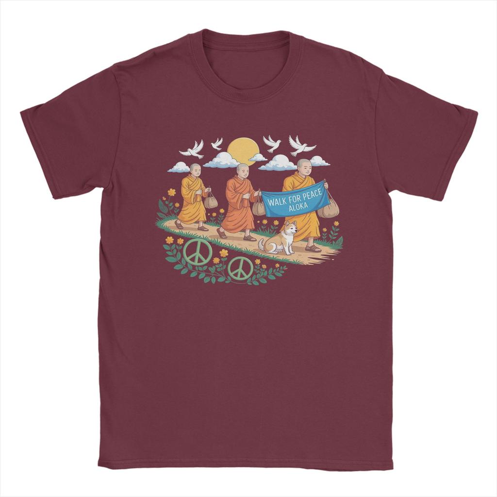 Walk for Peace Aloka Buddhistische Mönche T-Shirts Unisex Damen Baumwolle Cooles T-Shirt Tees Kurzarm Kleidung Geburtstagsgeschenk