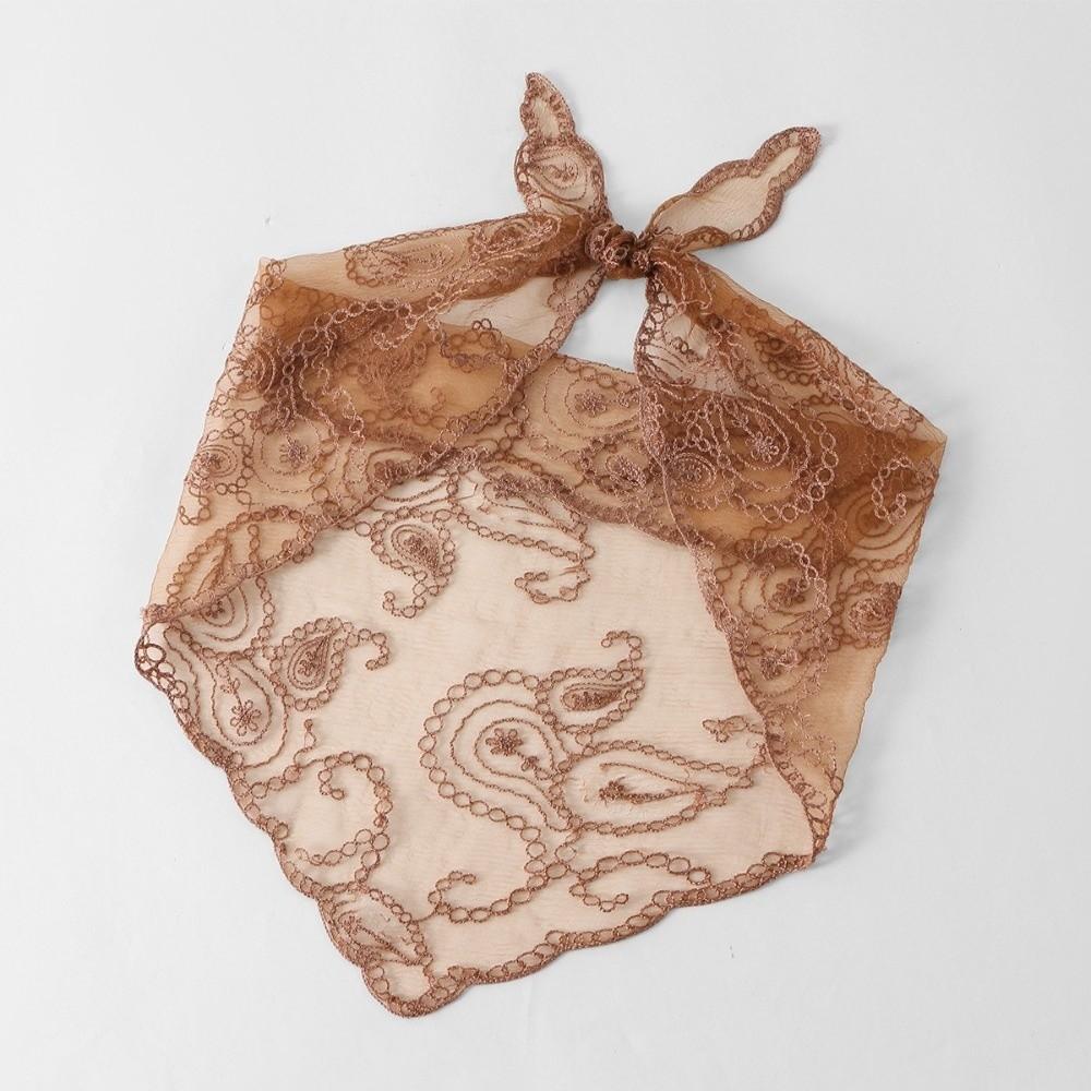Solid Color Embroidery Shawl Thin Fabric Prayer Veil Vintage Hair Scarf  for Women