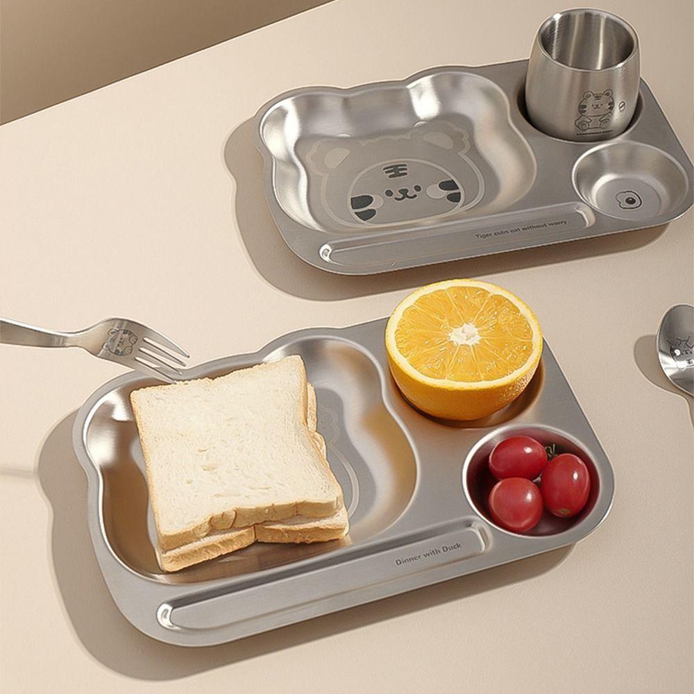 Multi Grids Children Divided Dinner Plate Square Shaped Stainless Steel Plate Kindergarten School