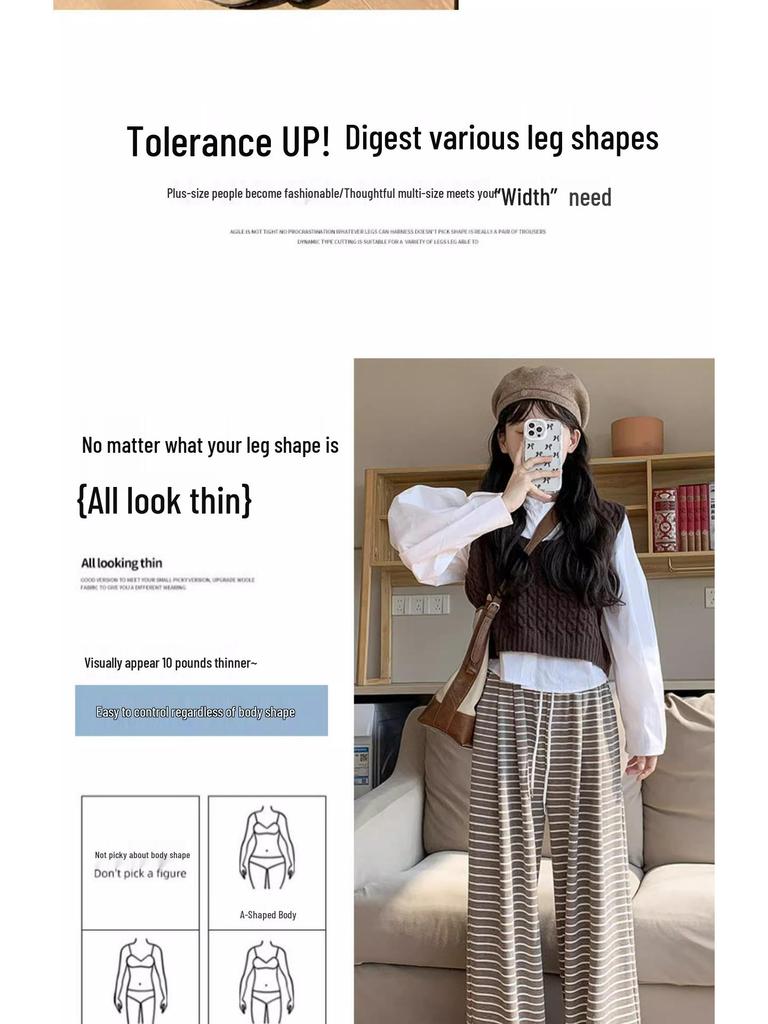 Women's High Waist Wide Leg Stripe Pants - Relaxed Drape Yamamoto Design for Spring/Autumn