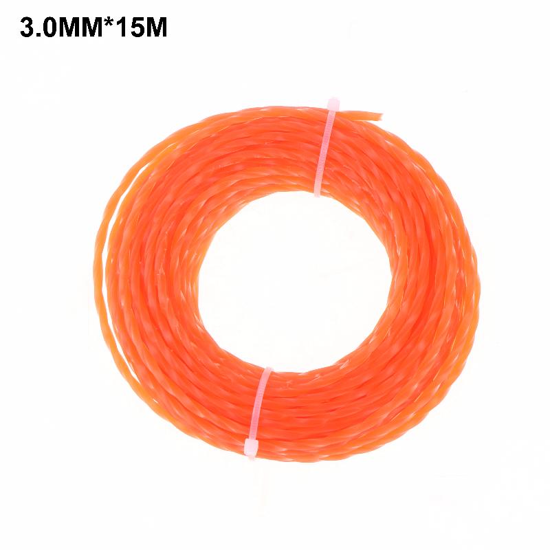 Universal Grass Trimmer Line Spiral Nylon Brush Cutter Rope 1PCS 15m Length 2.4-4mm Sizes for Most Lawn Mower Weed Eater
