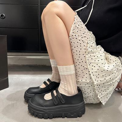 Małe skórzane buty Mary Jane damskie 2025 lato retro brytyjski styl platforma japońska platforma okrągły nosek francuski duży nosek buty