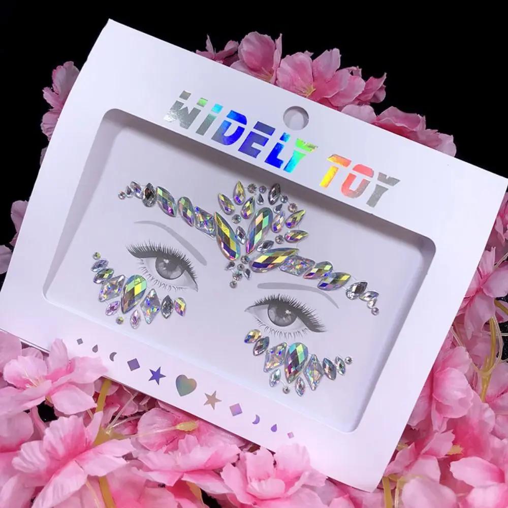 Glue Free 3D Rhinestones Sticker Fake Tattoo Disposable Crystal Facials Sticker Glitter Waterproof Temporary Tattoo Sticker