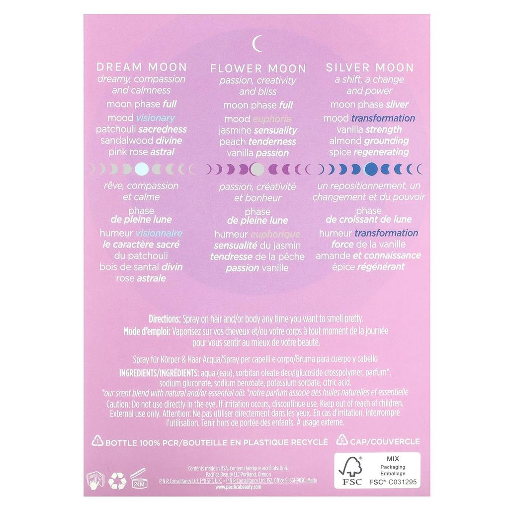 Pacifica, Mgiełka do włosów i ciała, Moon Mood, 3 sztuki, 2 fl oz (59 ml) każdy