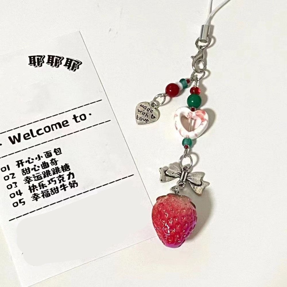 Bag Hanging Strawberry Keychain Pendant Sparkling Car Keyring Creative Beaded Phone Lanyard  Girls