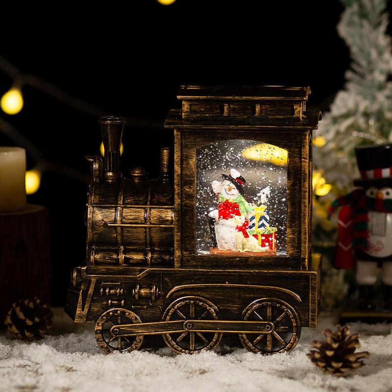 Christmas Decoration Train Crystal Ball Automatic Snow Falling Music Box Christmas Gift Santa Claus Night Light