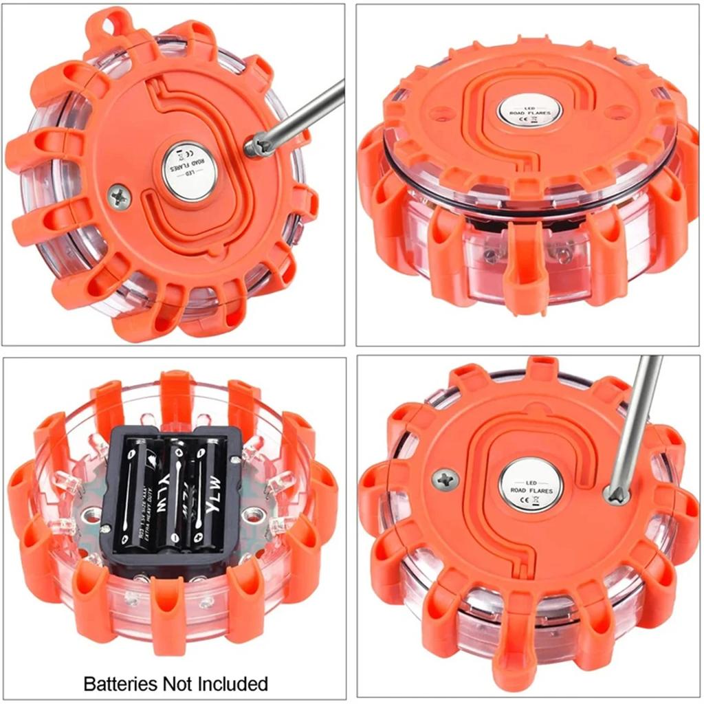 3 SZTUKI LEDowe Flary Drogowe Lampy Awaryjne Drogowe Światło Ostrzegawcze Dysk Migający Zestaw Flar Ostrzegawczych z Podstawą Magnetyczną Torby do Przechowywania