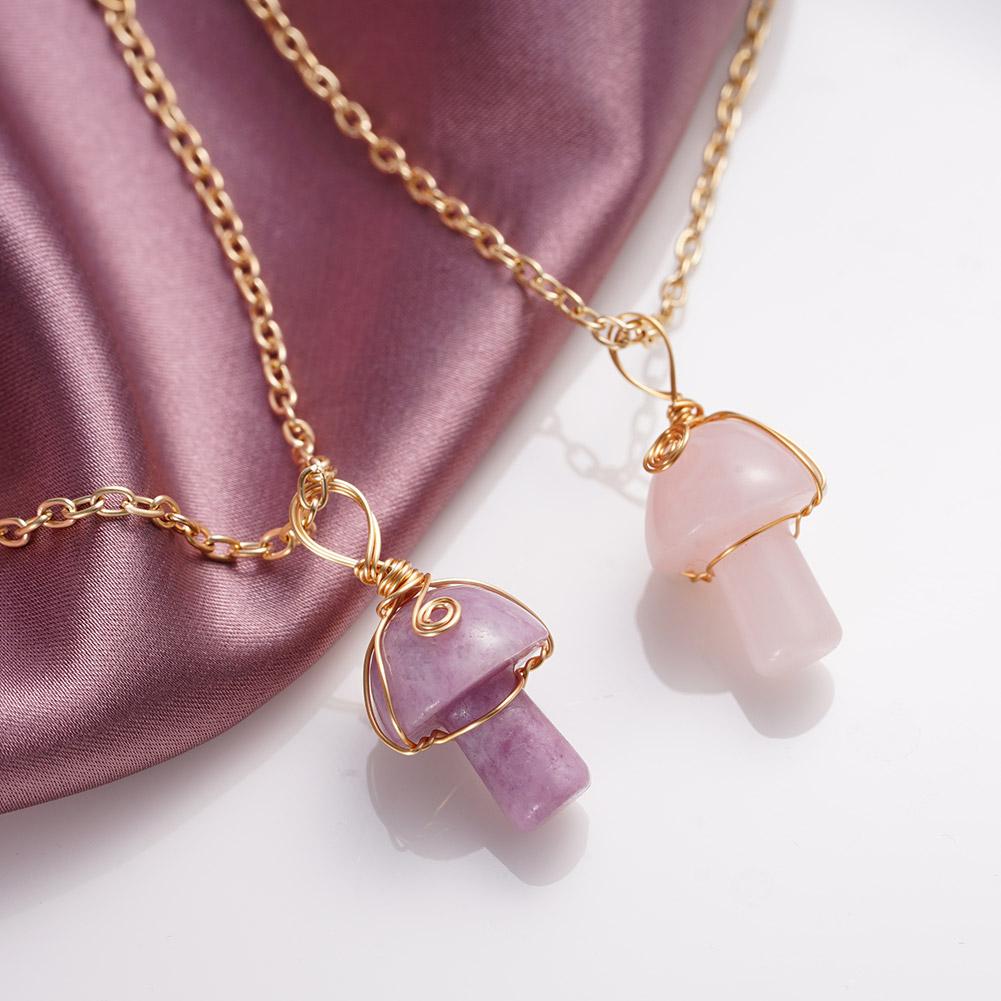 Natural Stone Crystal Mushroom Shape Pendant Fashion Reiki Design Gemstones 20mm Accessory Necklace Jewelry Healing DIY Bra