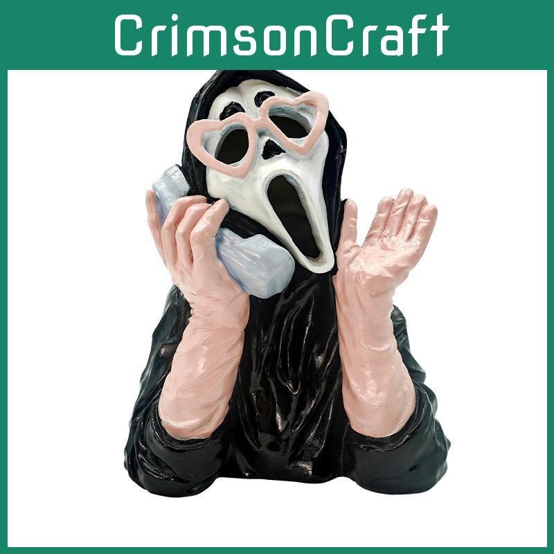 Ornament Resin Luminous Pink Screaming Ghost Face For Halloween Decor Event