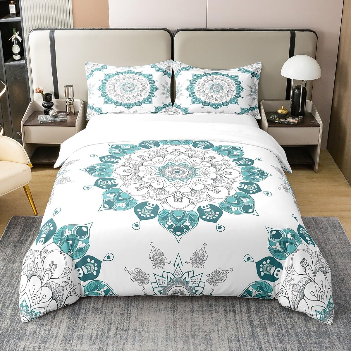 Jmg Household Supplies Unisex Natural Boho Flower Duvet Cover Set, Exotic Bedding Set, Vintage Fashion Quilt Cover,Bohemian Style Bed Cover For Bedroom Decor
