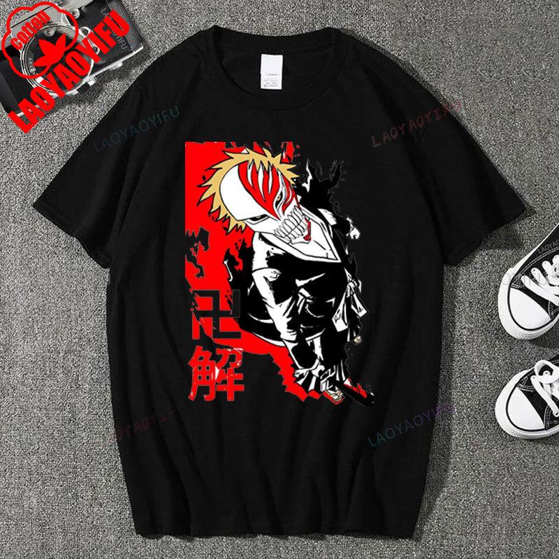 Japan Anime Bleach Ichigo Kurosaki T Shirt Men Fashion T-shirt Short Sleeve Vintage Cartoon Tshirt Harajuku Tops Cotton Clothes