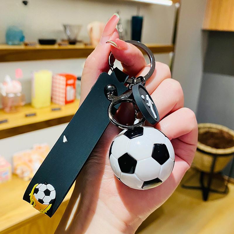 Quirky Cartoon Soccer Keychain Eyecatching Faux Football Bag Fob