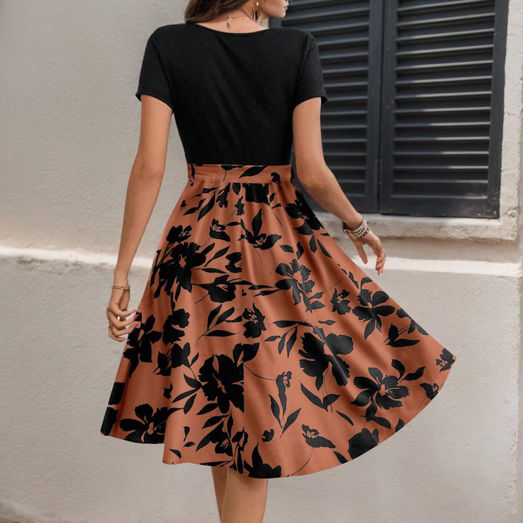 Women's Summer Casual V-neck Dress, Bohemian Floral A-line Dress