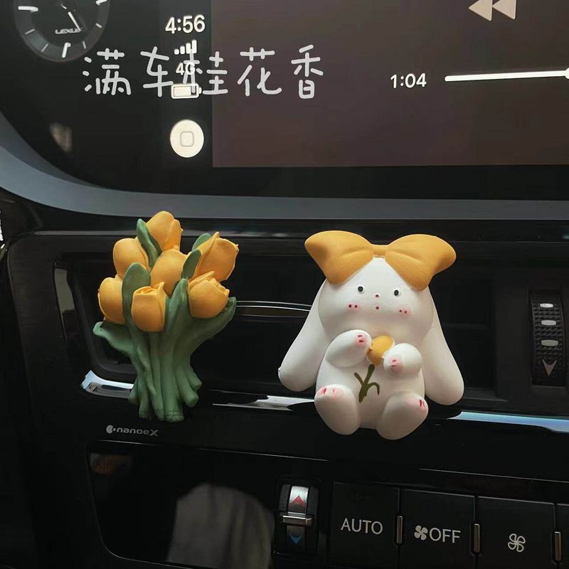 Tulip Car Air Freshener Bunny Ornament Car Vent Decoration Perfume Diffuser Stone Car Interior Fragrance