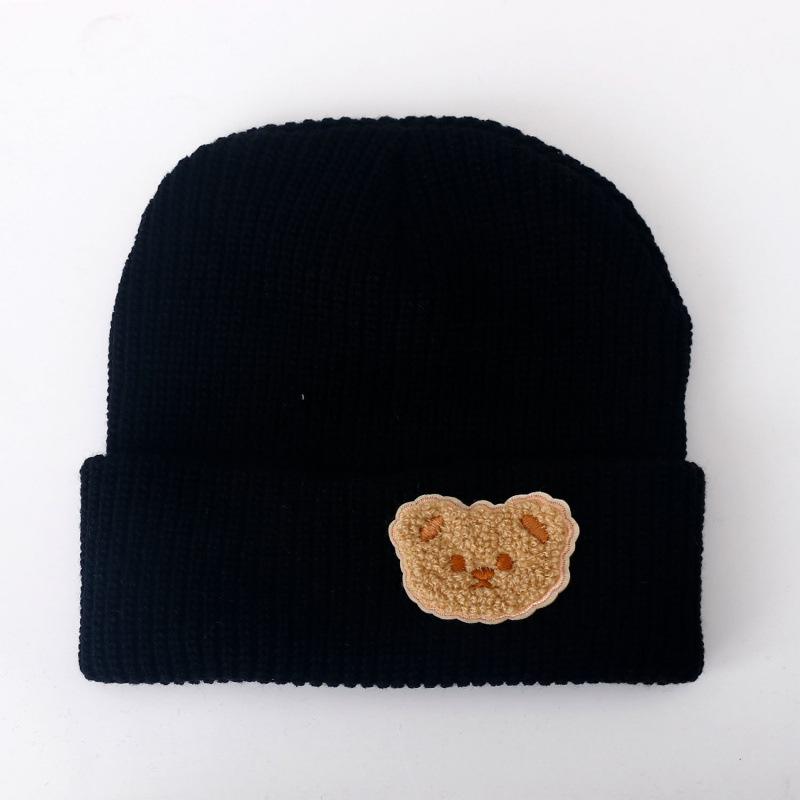 Cute Bear Solid Color Wool Hat Women's New Autumn and Winter Warm Ear Protection Versatile Knitted Hat Tide
