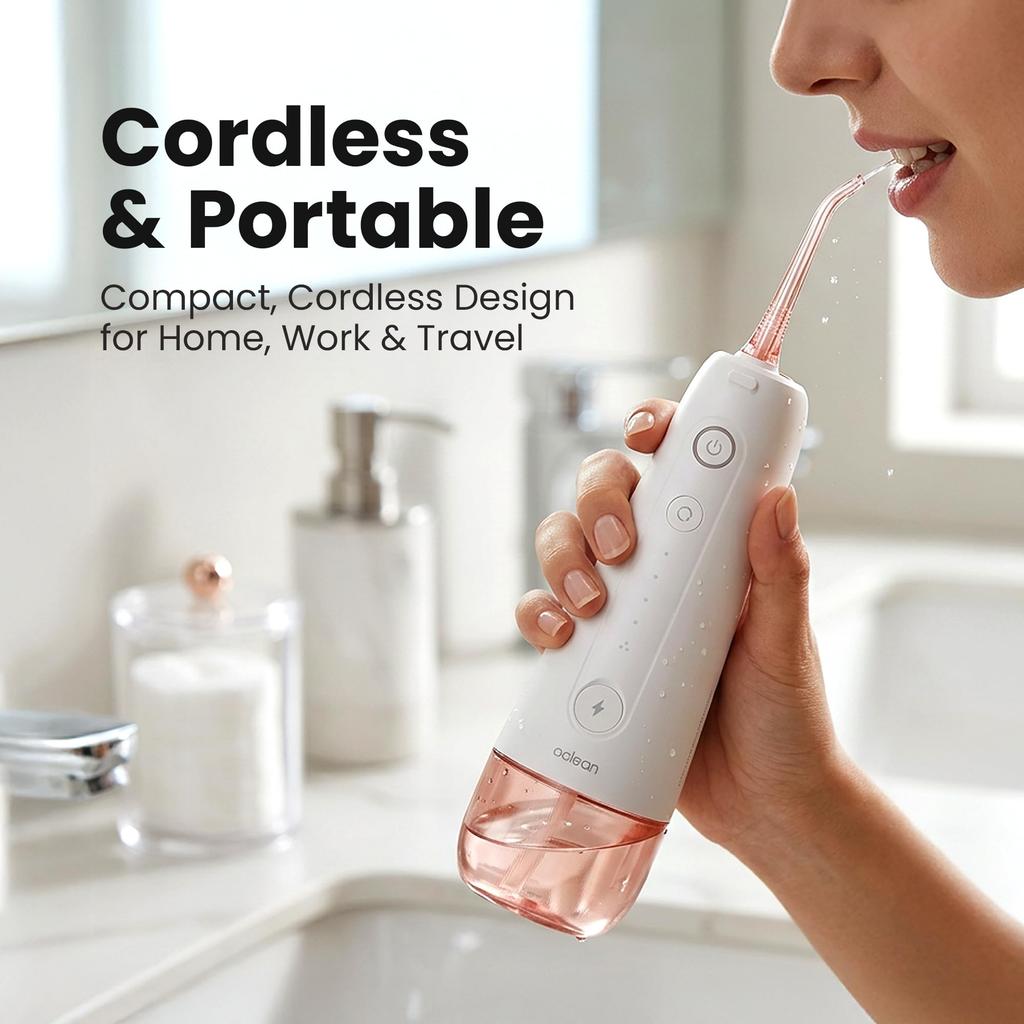 [Recommandé par l'Association Dentaire] Oclean W10 Hydropulseur Oral avec Jet d'Eau, Pompe à Air Cyclone, 3 Modes, Compatible avec l'Application (Rose)