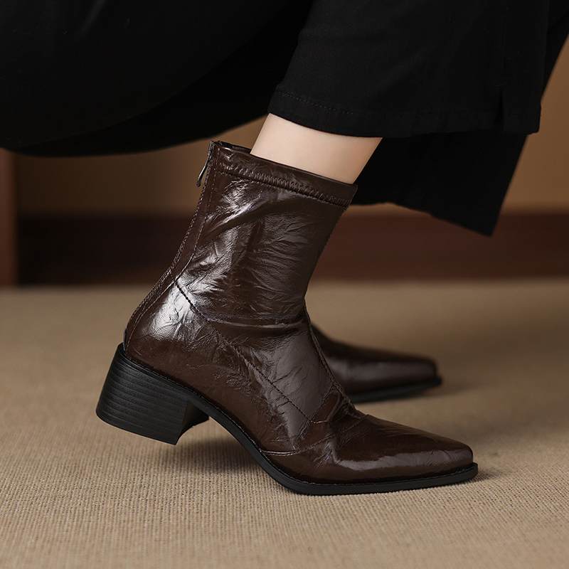 Krazing Po Microfiber Winter Pointed Toe Size 33 Western Boots Size 43 Concise Style Beauty Lady Med Heels Ankle Boots