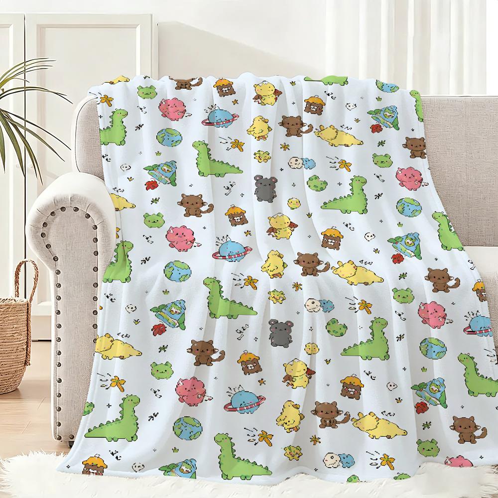 Cute Animal Art Graffiti Cat Dog Dinosaurs Kid Throw Lightweight 240G Flannel Blanket Soft Skin-Friendly For Summer Cooling