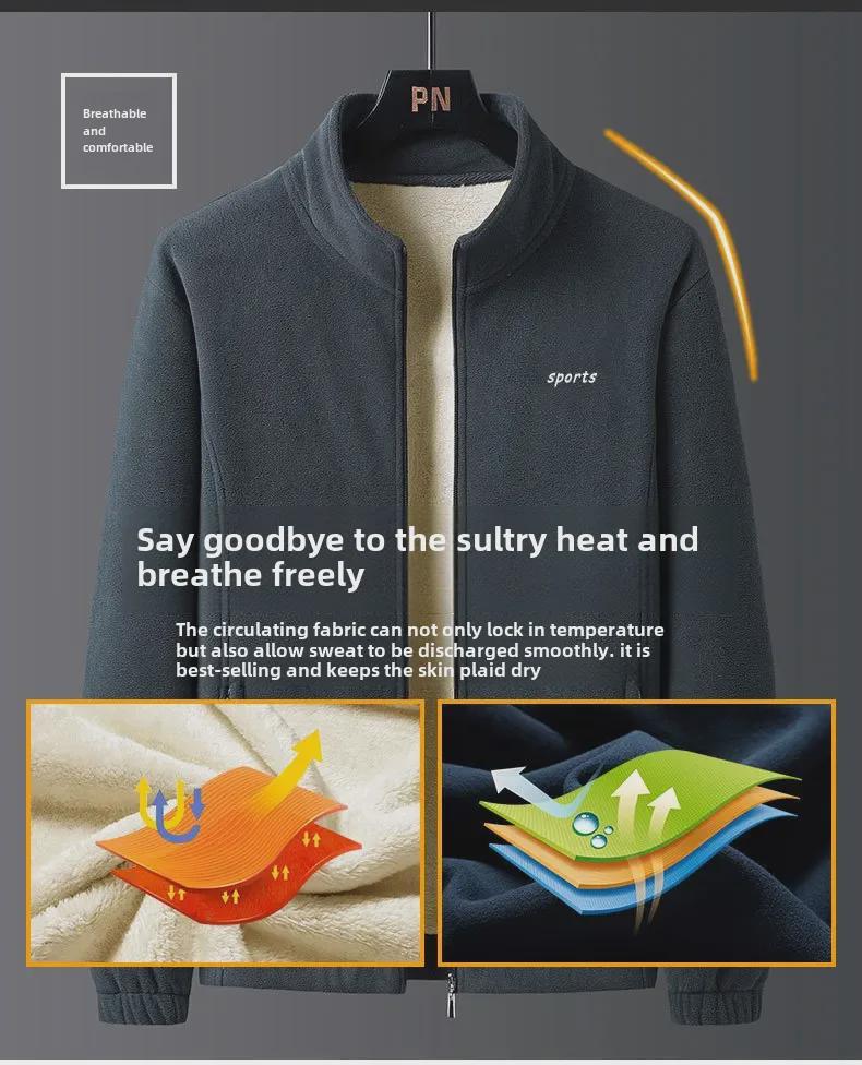Men's Thickened Polar Fleece Stand Collar Cardigan Jacket