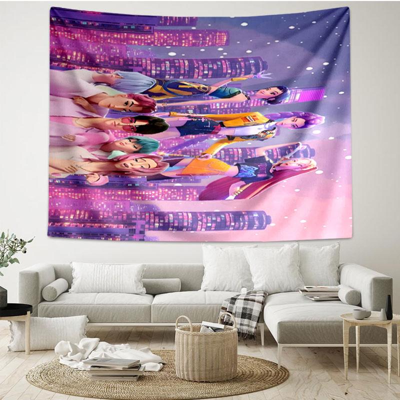 KPop Demon Hunters Print Tapestry - Portable Wall Decor Cloth, for Home, Dorm, Travel, Bedroom, Living Room - Ideal Birthday Housewarming Gift