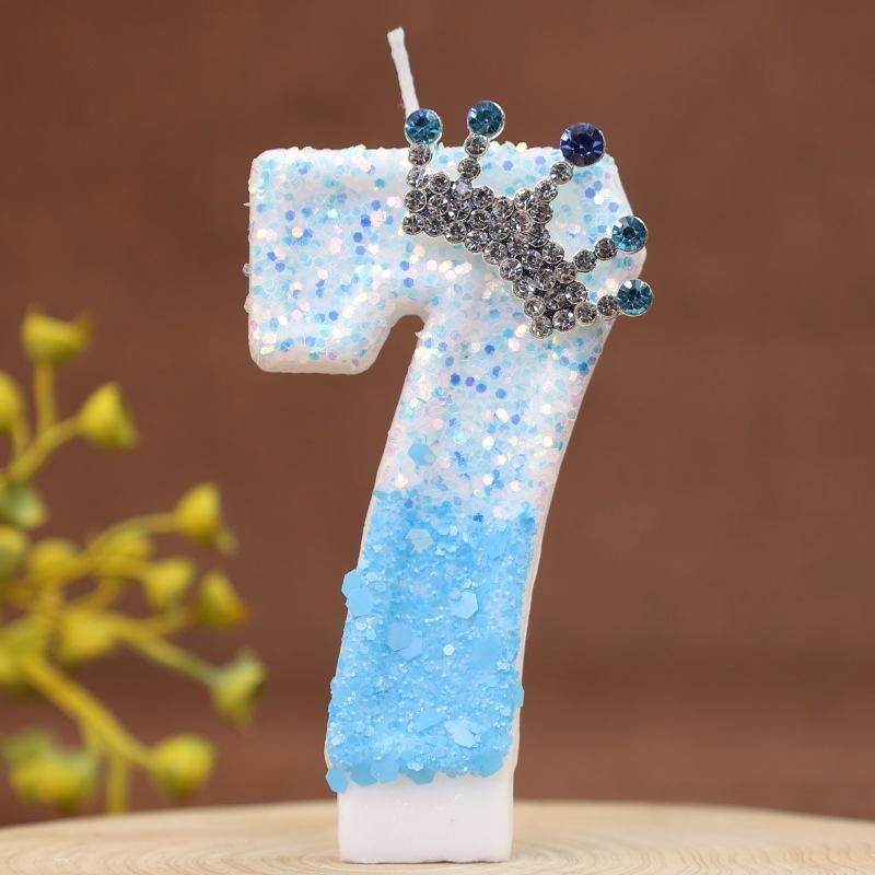 New Charming Blue Crown Creative Digital Candle Celebration Candle Cake Decoration Birthday Candle