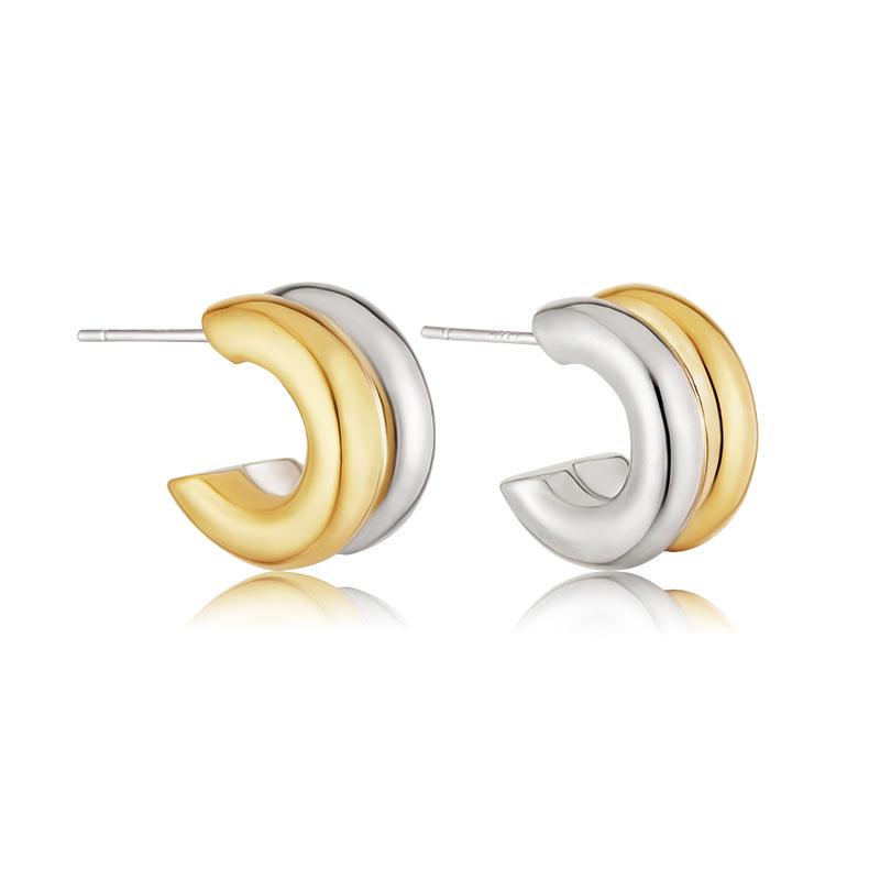 Double Layer C-Shaped Half-Circle Stud Earrings: Fashionable, Versatile Ear Jewelry for Women