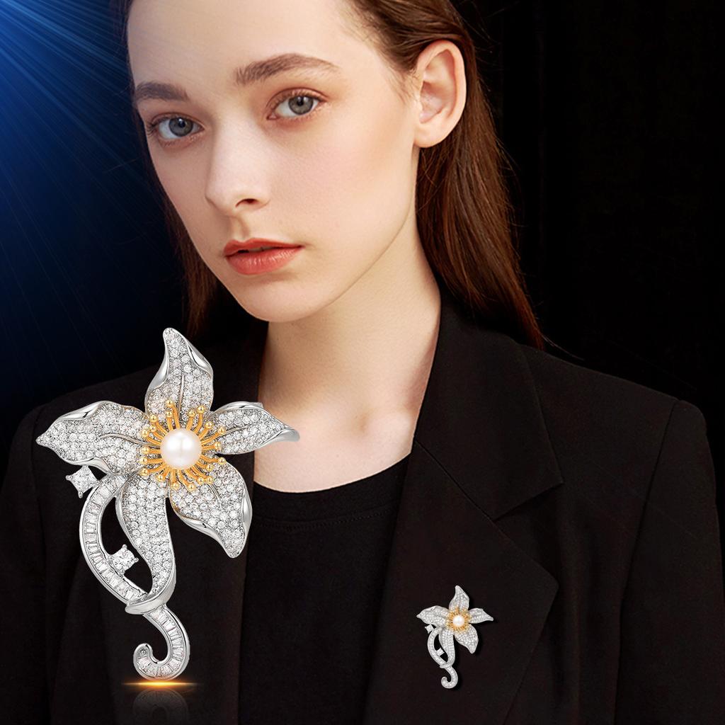 Luxury Full Diamond Flower Brooch High-end Brooch Niche Versatile Suit Pin Accessories Lily High-end Accessories