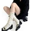 Autumn and Winter Sweet Pile Mid-Calf Socks Wooden Ruffles Knitting Hollow Long Socks Bow Ribbon Japanese Lolita Girls Stockings