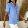 Women's Casual Comfortable Button Cotton Linen Short Sleeve Shirt Top