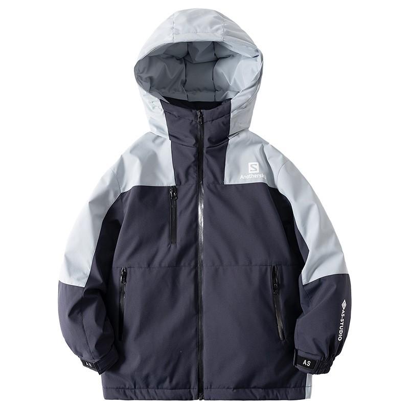Boys Winter Color Block Short Puffer Jacket 2026 Warm Hooded Outdoor Coat Kids Students