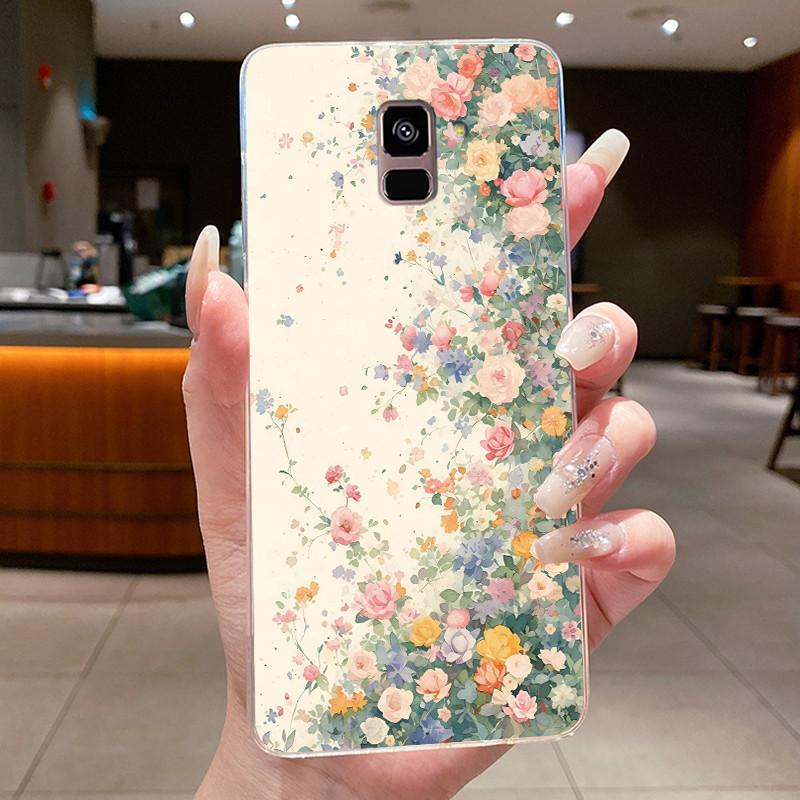 Case For Samsung Galaxy A8 A6 A5 2018 Flower Butterfly Phone Shells For Samsung A6 A8 Plus Soft Silicone Transparent TPU Cover