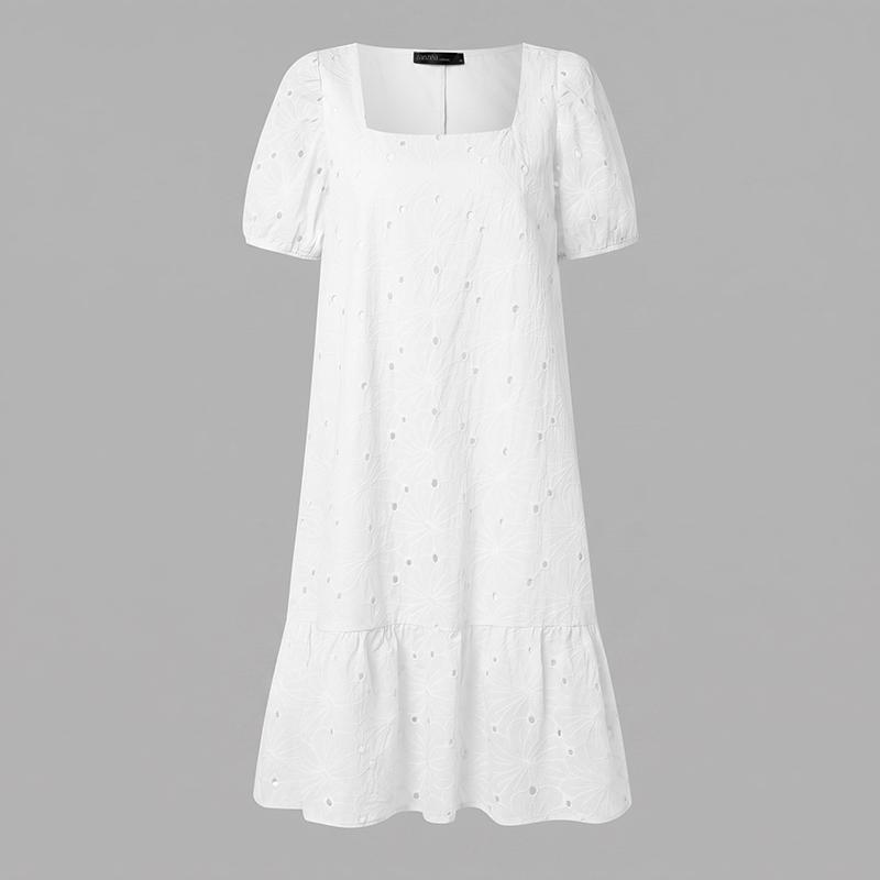 ZANZEA Women Summer Elegant Casual Square Collar Lace Crochet Patchwork Half Sleeve Dress