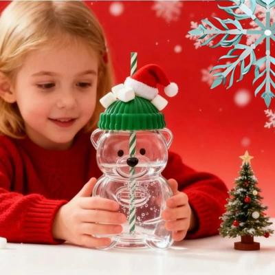 2026 Neue 500ML Cartoon-Bärenförmige Kaffeetasse Niedliche Bären-Tasse Glasbecher Mit Strohhalm Transparente Kreative Milchkaffee Wasserbecher