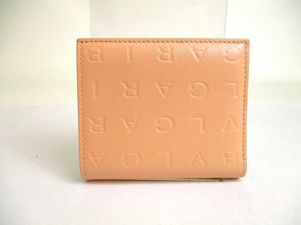 Authentic BVLGARI Logo Infiniteum Pink Beige Leather Bifold Wallet Compact Wallet #b169  Open Box