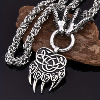 316L Viking Vintage Sheep Head Bear Claw Pendant Men's Necklace, Fashion Punk Hip Hop Necklace, Party Jewelry Gift for Friends