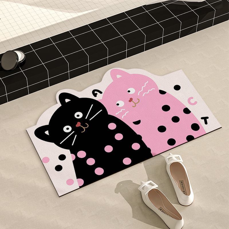 Instagram Style Cute Cat Bathroom Mat Non-slip Absorbent Quick-drying Mat Toilet Shower Room Door Carpet Easy To Care For