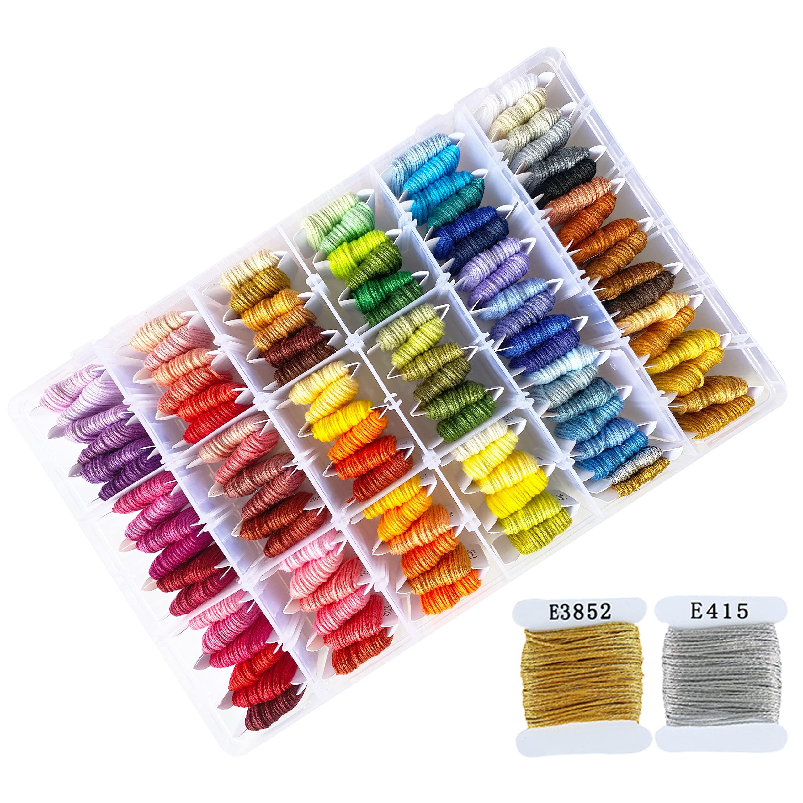 

RITALT Embroidery Thread Set 108 Colors Gold Silver Size 25 8m 6 Strands Card Winding Thread Spool