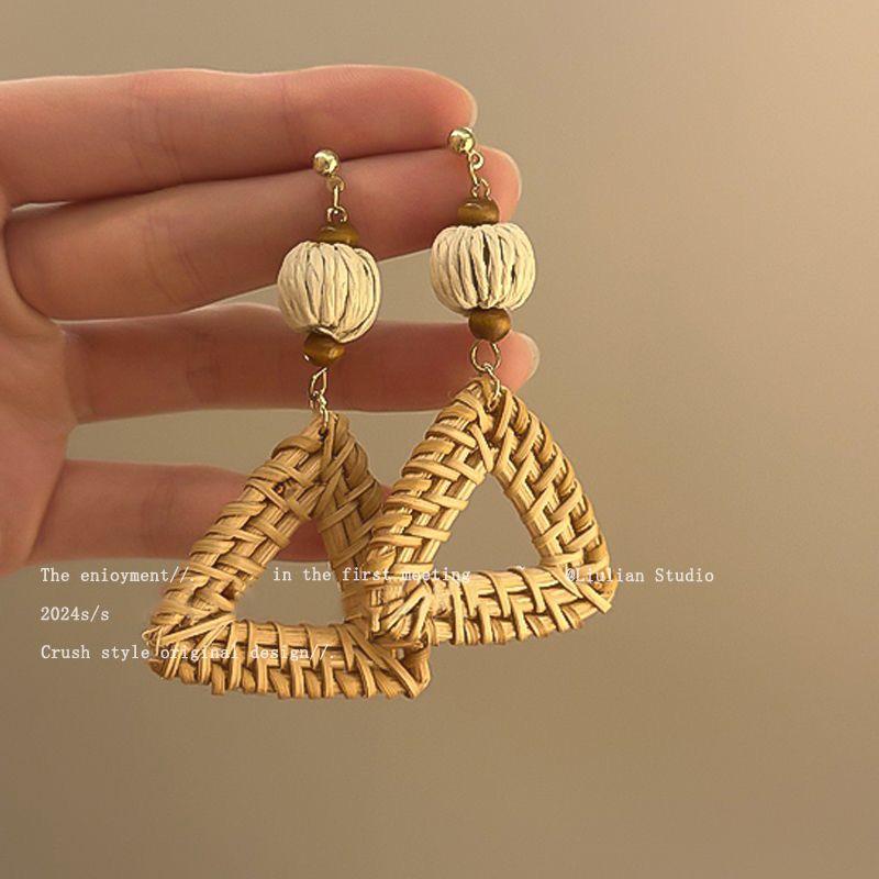 Colorful Dopamine Fabric Beaded Earrings – Women's Studs, Seaside Vacation Style, Ear Clips