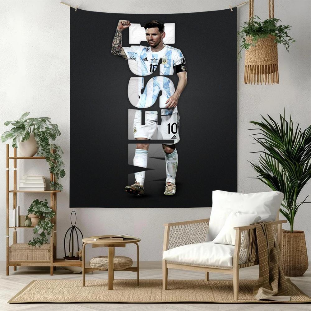 Football Messi Handwoven Tapestry Rustic Farmhouse Made For Studio Wall Balcony Living Room Four Seasons Boho Decor Gift For New Home