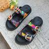 Women's Summer Bohemian Style Slippers Fashion Double Buckle Platform Sandals Woman Colorful Embroider Thick Sole Beach Slides