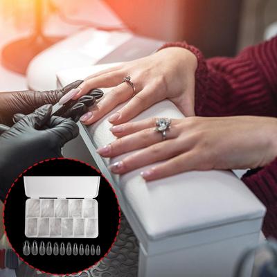 550PCS Medium Almond Gel Nail Tips Pre Etched Clear Full Cover Soft Acrylic Extensions for Saon and Home Manicure