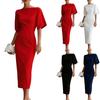 Damen Midi-Kleid Schlanke Passform Taillendesign Elegantes Bateau-Ausschnitt Kurzarm Formelles Kleid für Büro Party Abendgarderobe